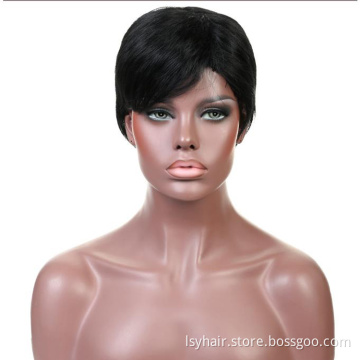 Lsy Non Lace Pixie  Cut Human Hair Wig Color Natural Black 100% Brazilian Hair Wigs For Sale